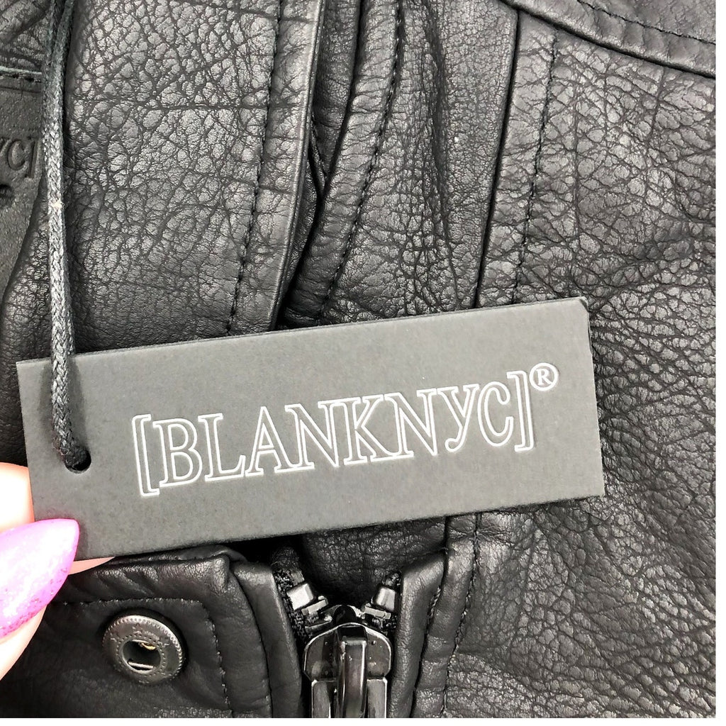 BLANKNYC Women's Moto Jacket Large Black Onyx Asymmetric Vegan Leather NWT