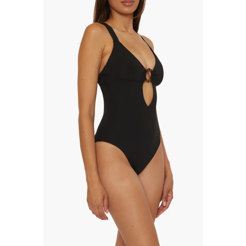 BECCA Women's Marble Canyon Ring One-Piece Swimsuit Small Black Cut Out NWT