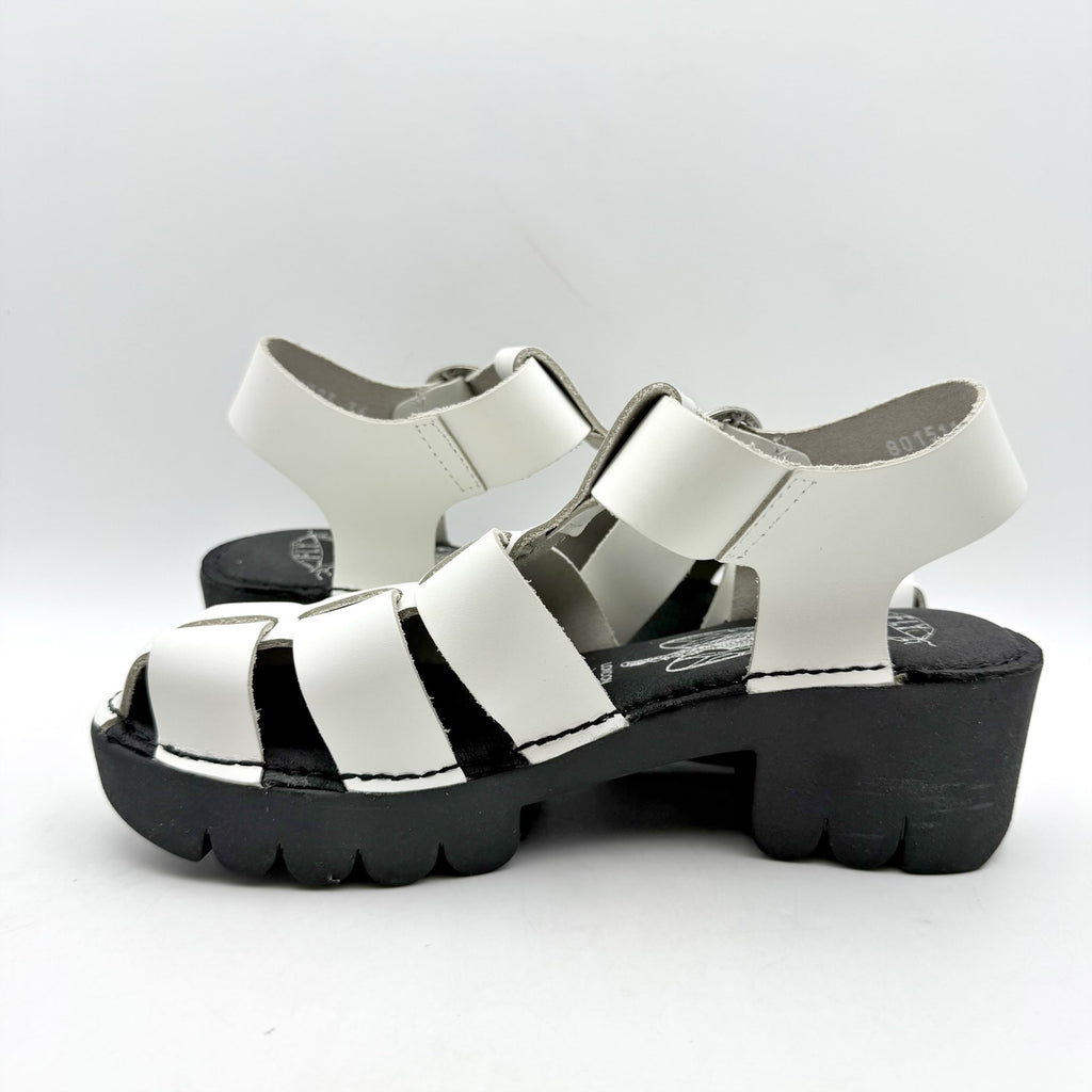 Fly London Womens Emme511fly Heeled Sandals EU 36 US 5.5 White Black Leather NIB