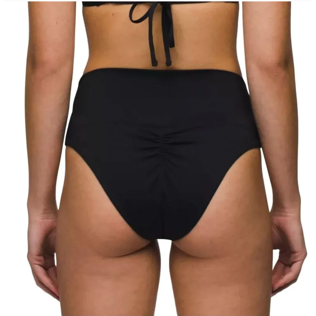 PRANA Women's Aurelia Bikini Bottom XL Black Ottoman High Waist Swim NWT