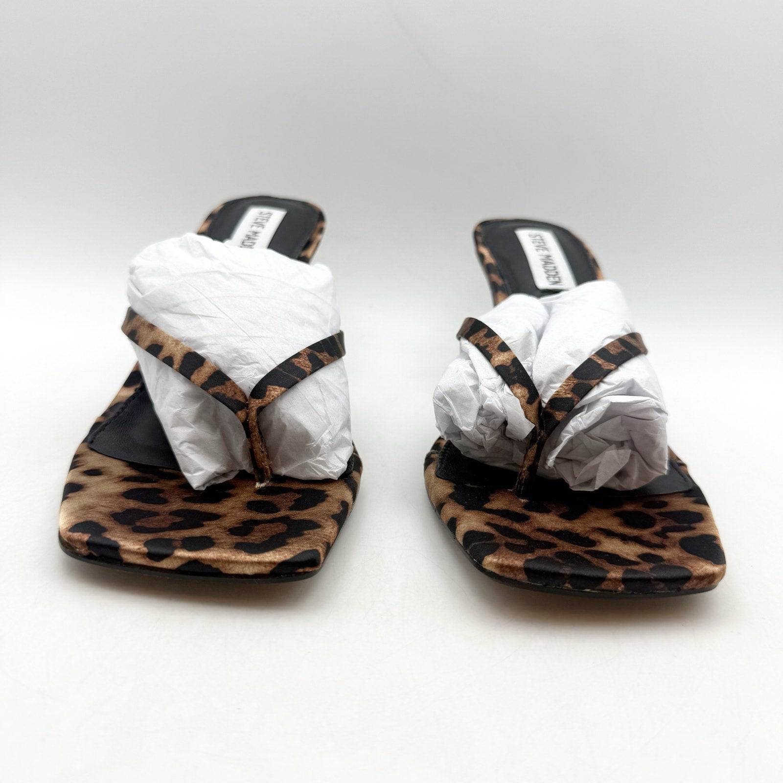 Steve Madden Womens Allies Heeled Sandals US 8.5 M Black Leopard Slip On NIB