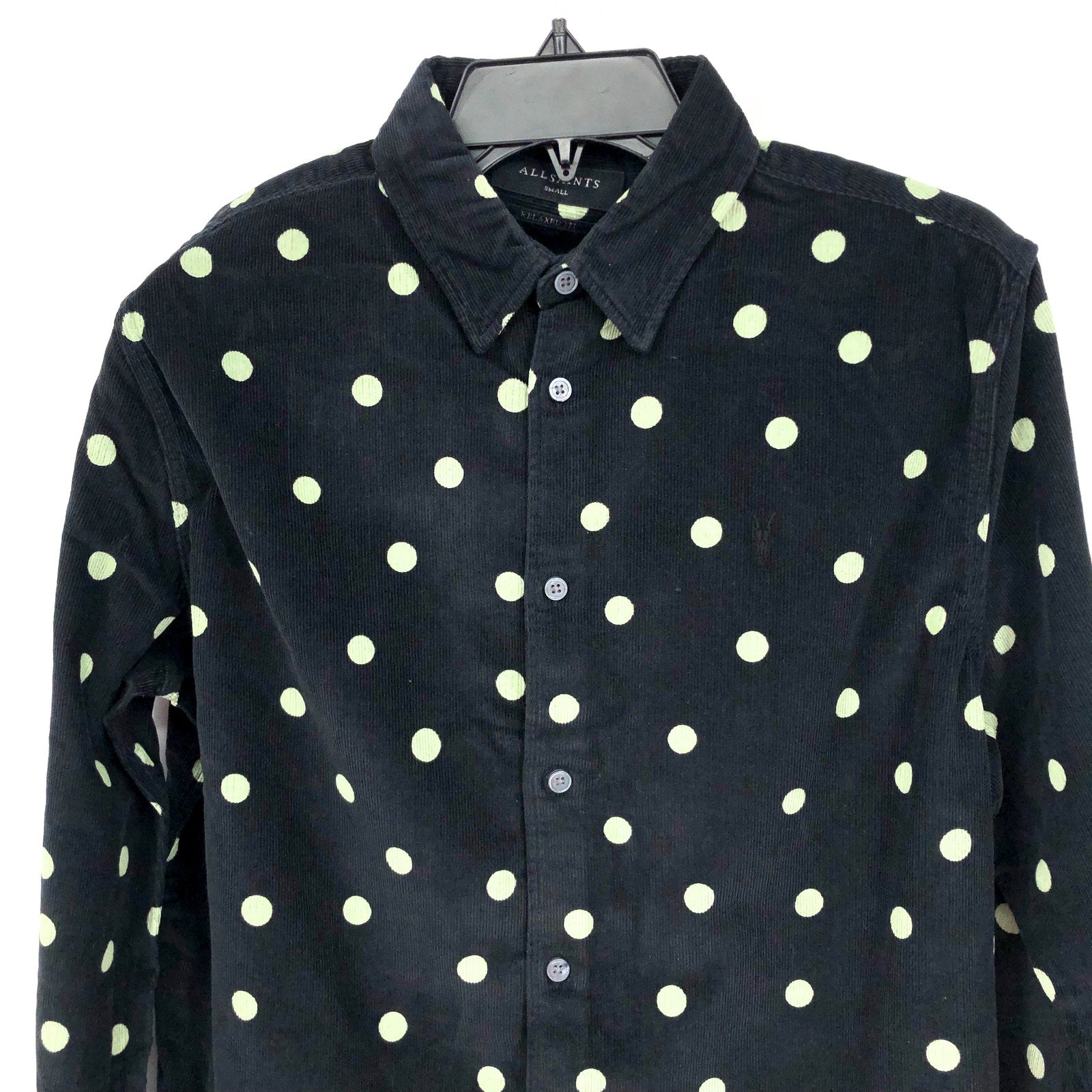 ALLSAINTS Men's Ocular Corduroy Shirt Small Black Long Sleeve Polka Dot NWT