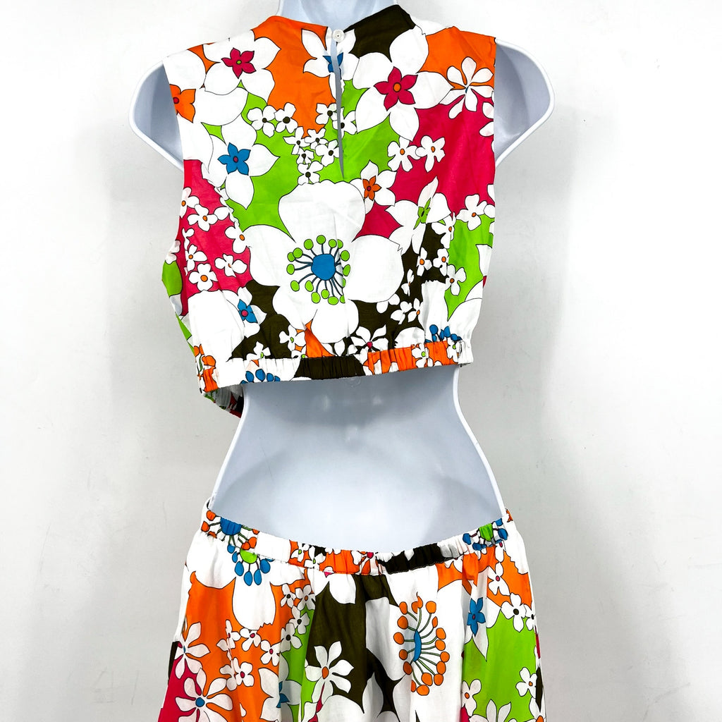 Trina Turk Womens Floral Artimo Midi Dress Medium White Multi Cut Out Casual NWT