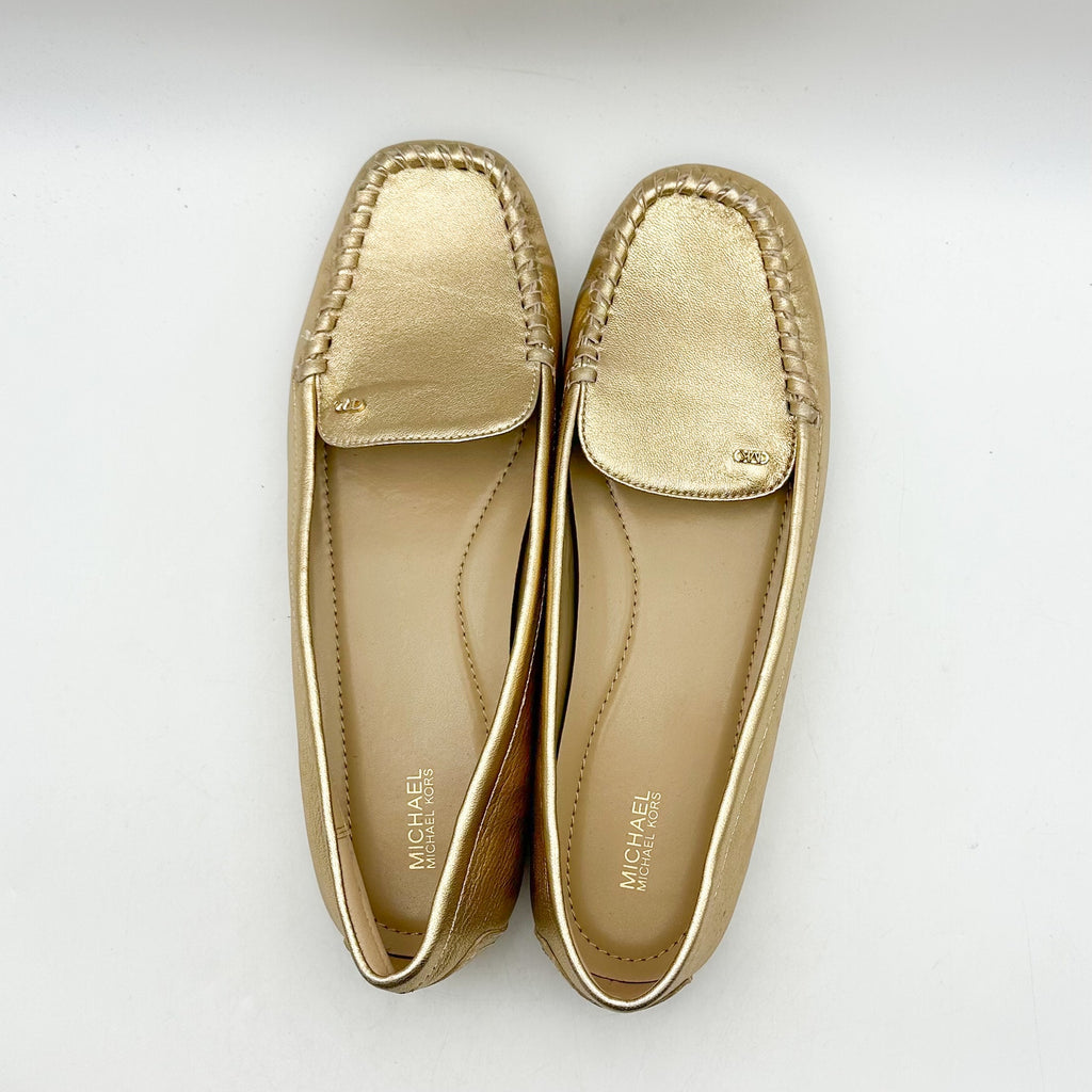 MICHAEL KORS Womens Eve Loafers Size 10 Metallic Gold Leather Slip-On NWOB