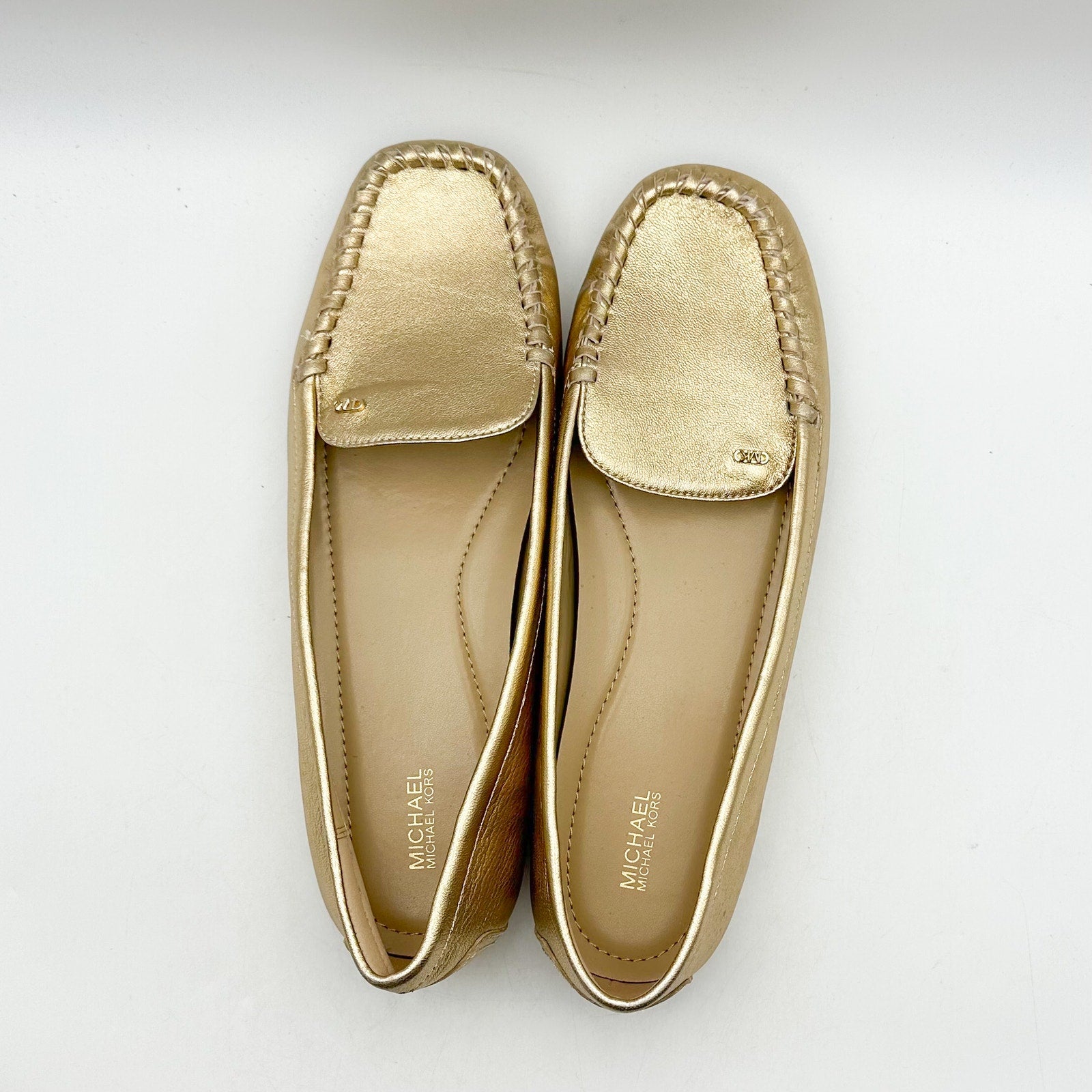 MICHAEL KORS Womens Eve Loafers Size 10 Metallic Gold Leather Slip-On NWOB