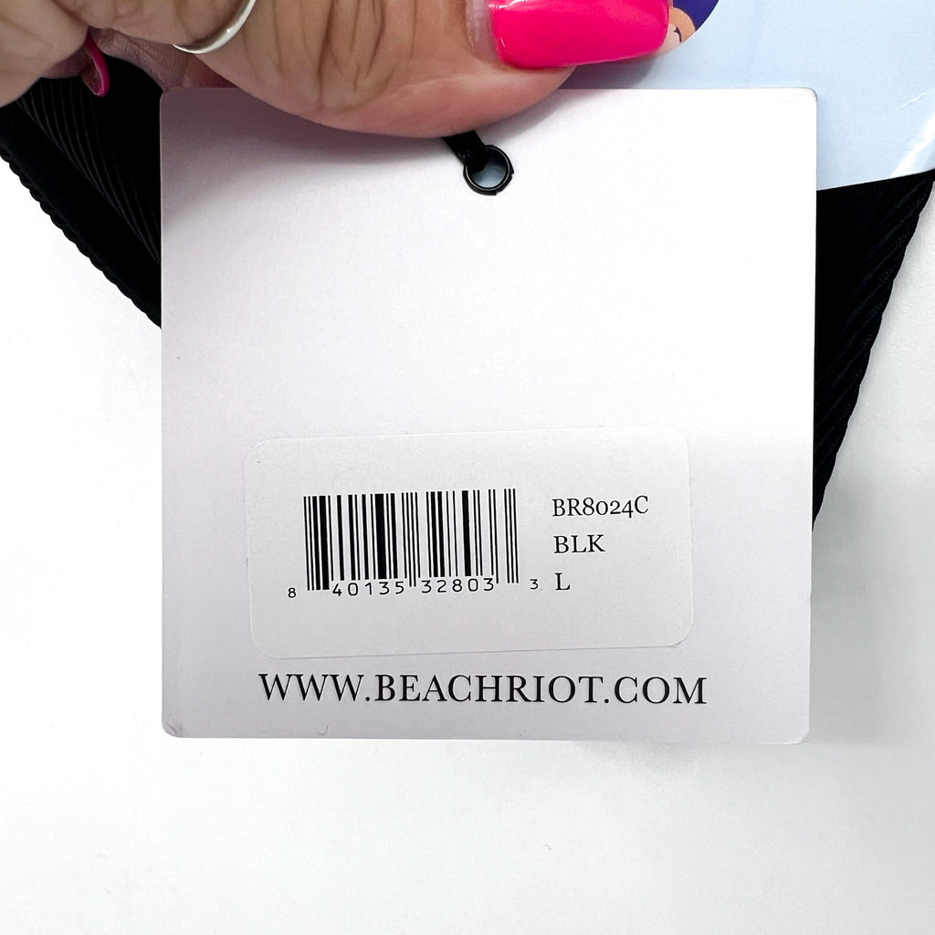 BEACH RIOT Women's Highway Bikini Bottoms Large Black Ribbed High Waist NWT