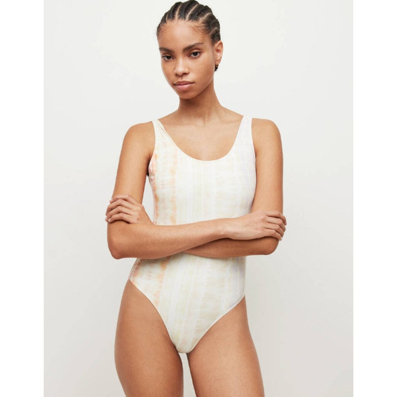 ALLSAINTS Women's Niki Marea Swimsuit One Piece Large Rainbow Pastel NWT