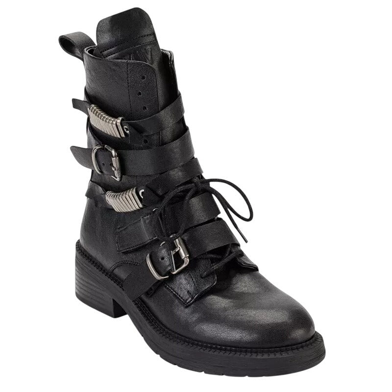 DKNY Womens Ita Buckled Combat Boots US 9.5 EU 40.5 Black Leather NIB