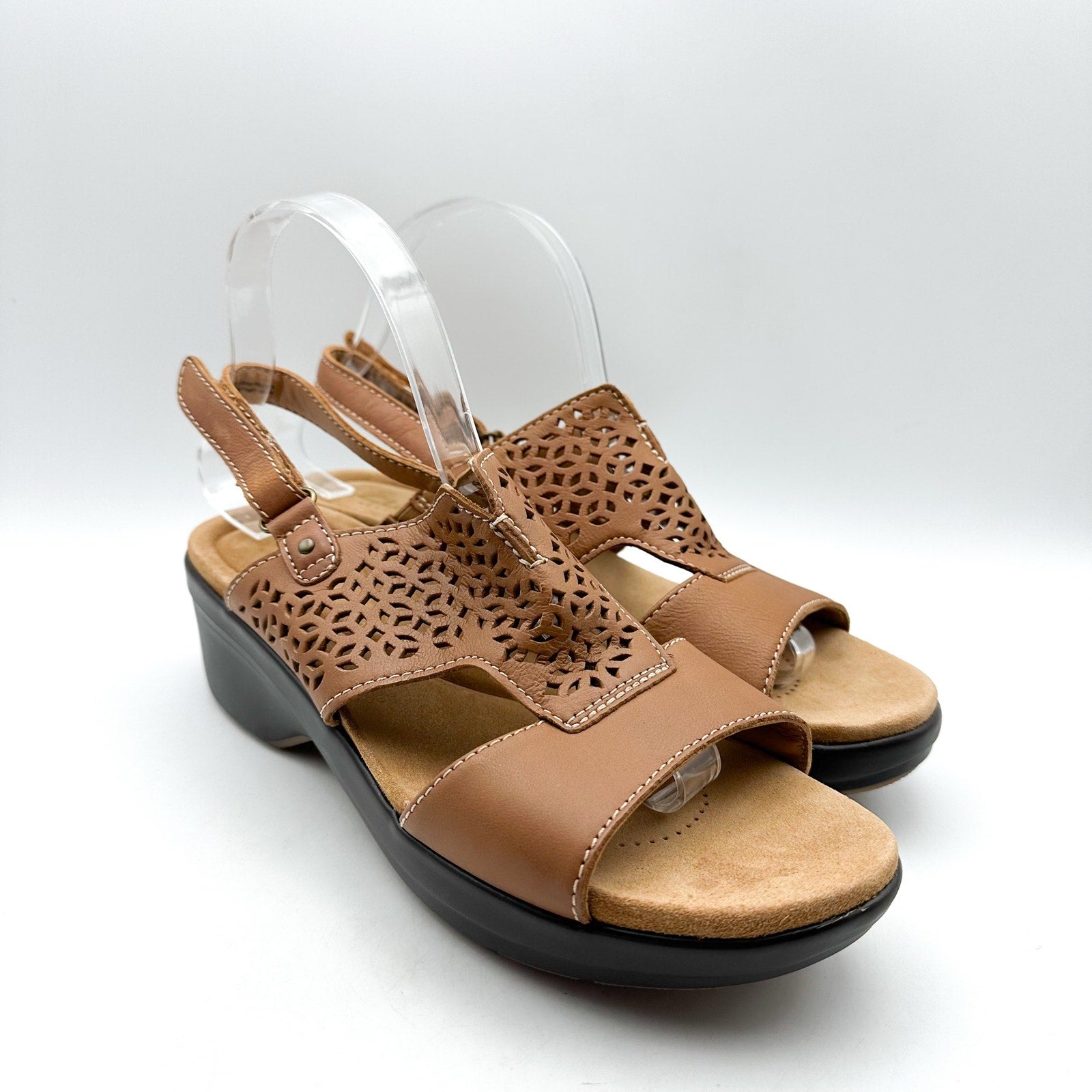 CLARKS Womens Tuleah Heeled Sandals Size 9 M EU 40 Tan Leather NWOB
