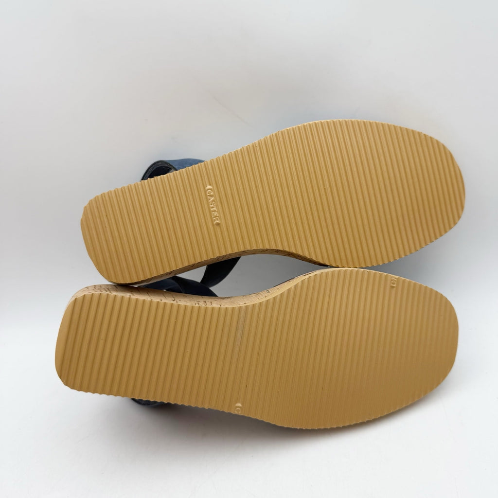 CalaXini Womens Cork Wedge Sandals EU 38 US 7.5-8 Navy Blue Suede NWOB