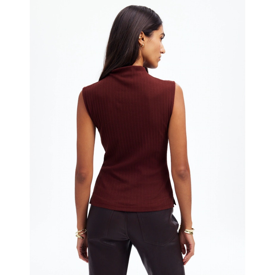 MADEWELL Womens Ribbed Mockneck Tank Top Medium Red Cabernet NT679 NWT