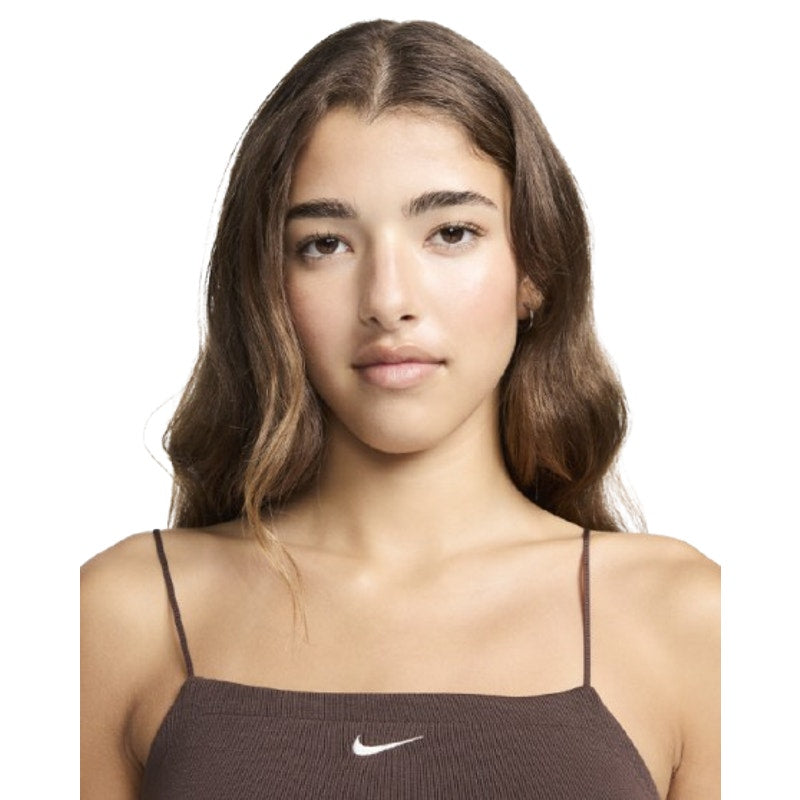 NIKE Women's Sportswear Chill Knit Mini Cami Dress XS Brown Ribbed NWT