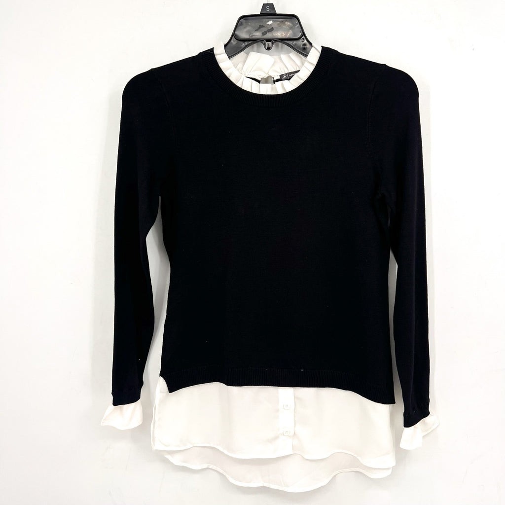 ADRIANNA PAPELL Women's Ruffle Neck Twofer Sweater Small Black Long Sleeve NWOT