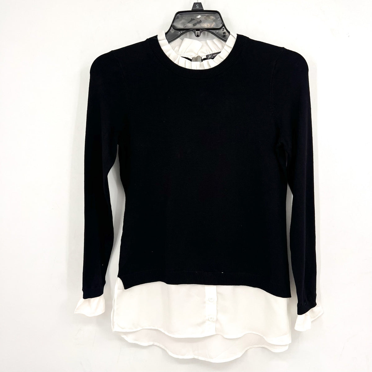ADRIANNA PAPELL Women's Ruffle Neck Twofer Sweater Small Black Long Sleeve NWOT