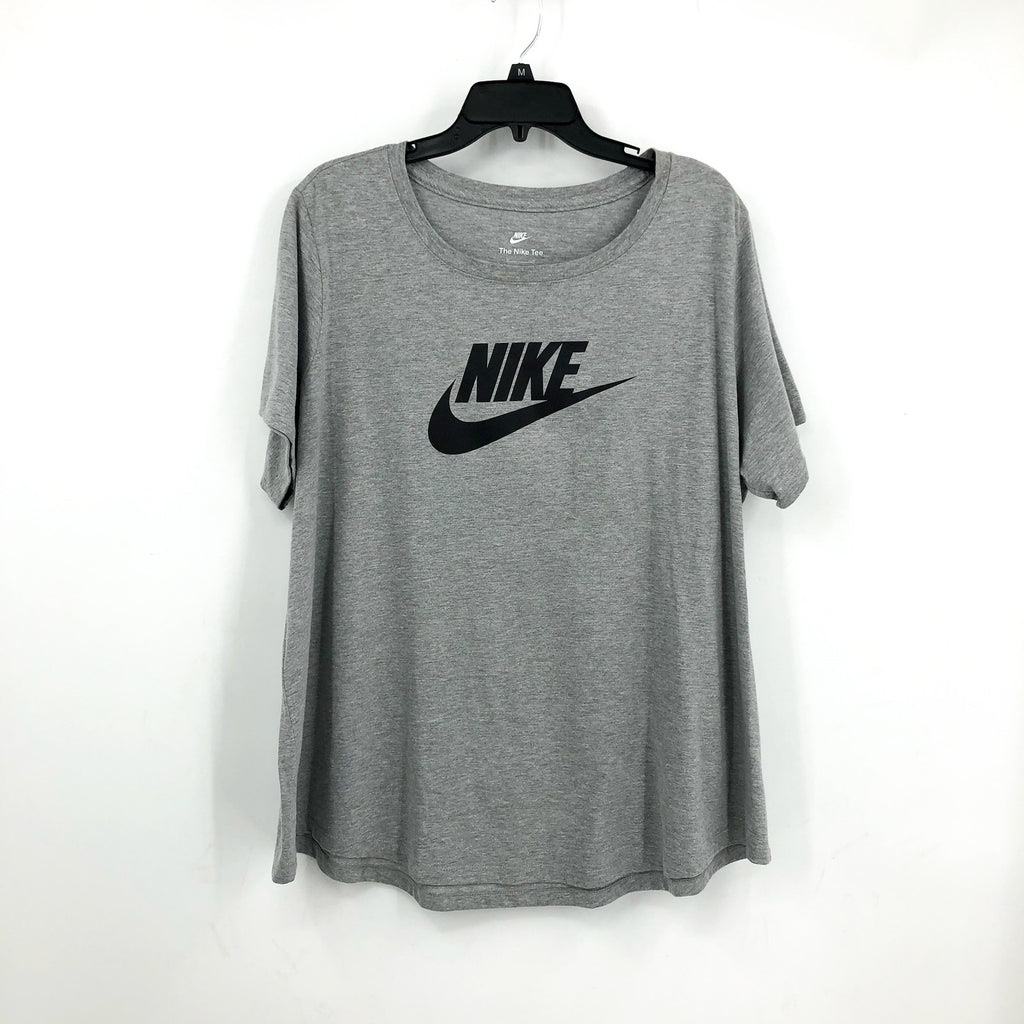 NIKE Women's Club Essential Logo T Shirt 2X Grey Knit Short Sleeve NWT FD0645063