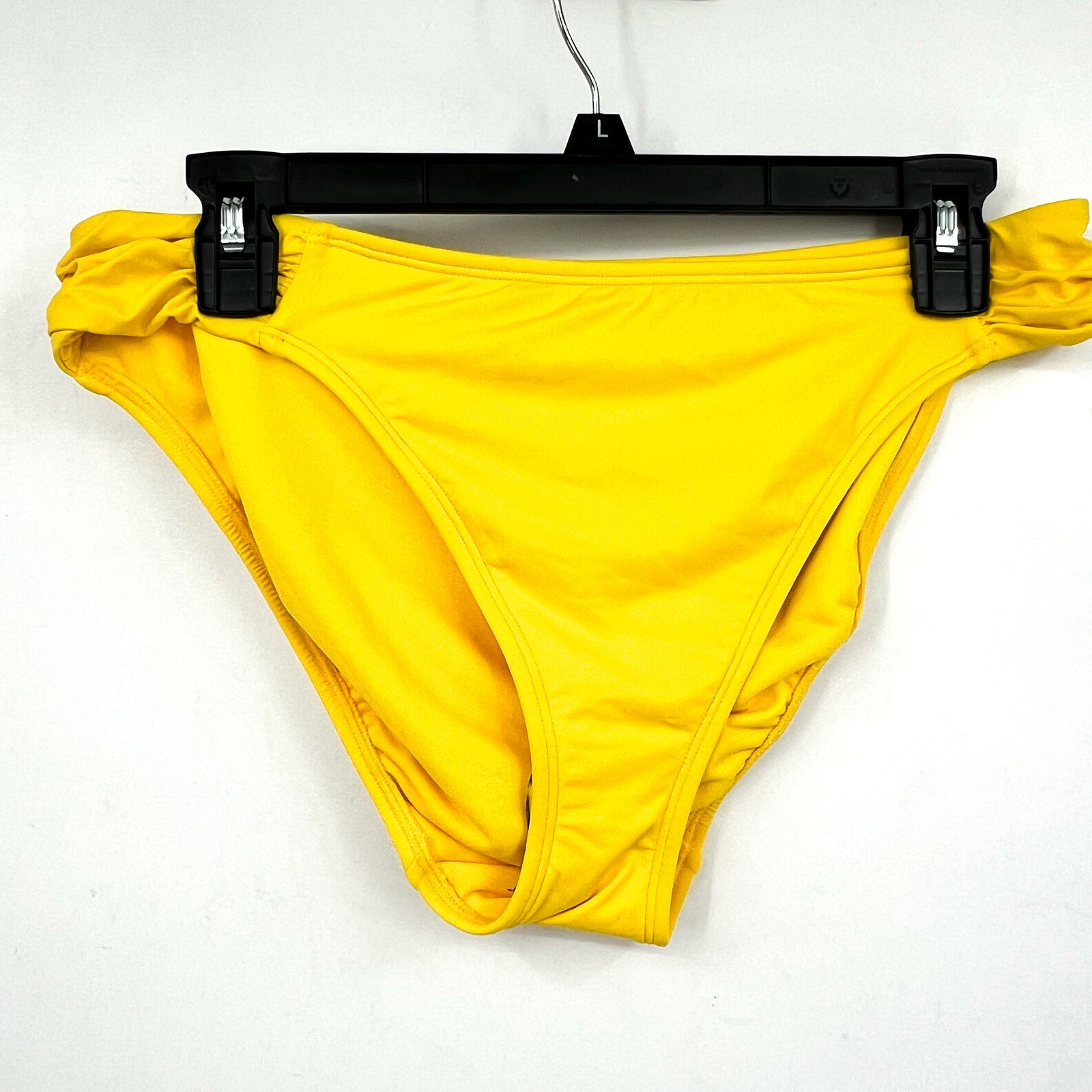 LAUREN RALPH LAUREN Shirred Hipster Bikini Bottom Size 12 Yellow Beach Club NWT
