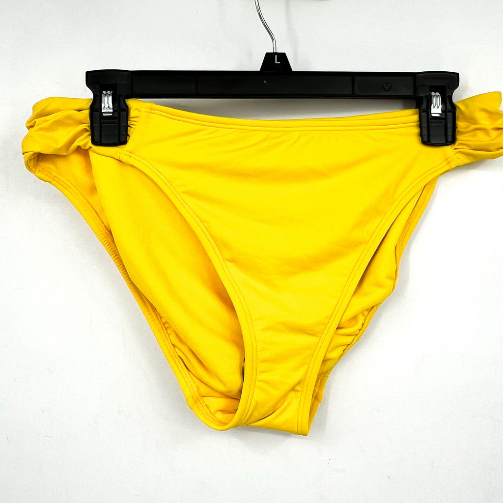 LAUREN RALPH LAUREN Shirred Hipster Bikini Bottom Size 12 Yellow Beach Club NWT