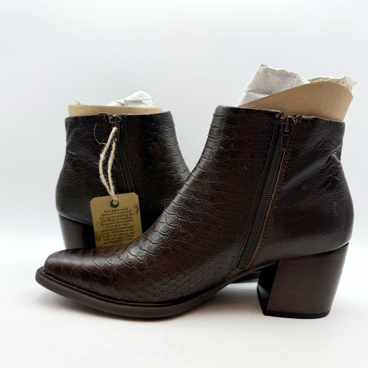 BORN Womens Aiken Ankle Booties Size 11 M EU 41.5 Brown Snake Leather Boots NIB