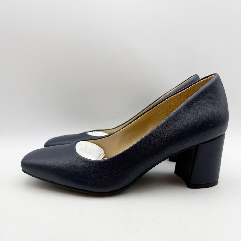 Naturalizer Womens Warner Pumps Size 7 WIDE EU 37.5 Navy Blue Heels Slip On NWOB