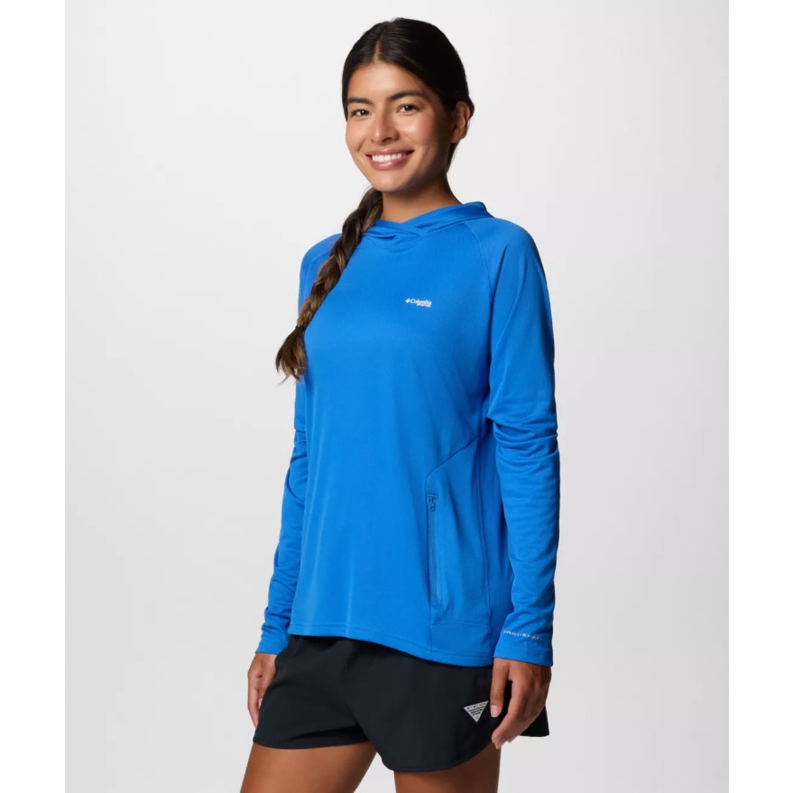 COLUMBIA Womens PFG Solar Stream Elite Hoodie XS Vivid Blue Long Sleeve NWT