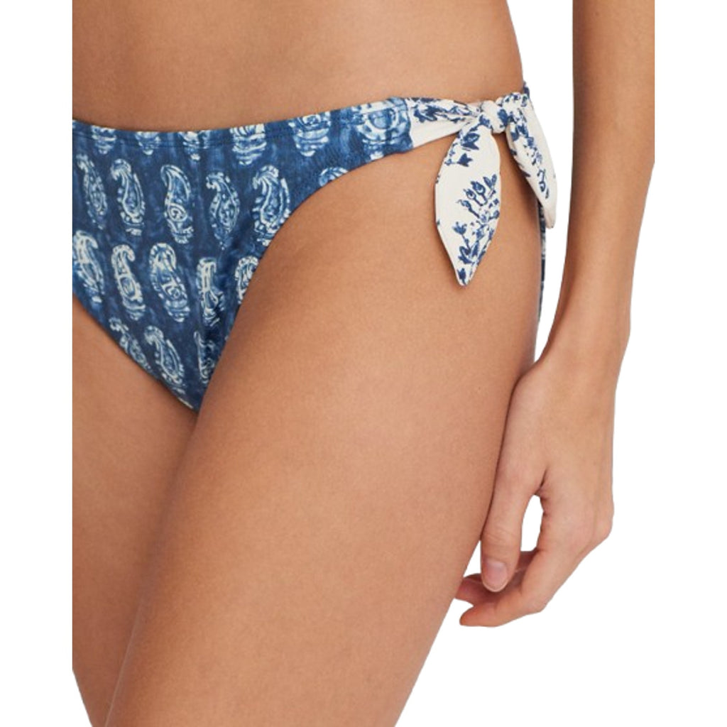 LAUREN RALPH LAUREN Hipster Bikini Bottom Size 14 Blue Print Side-Tie NWT