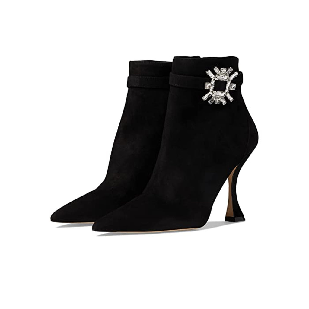 Stuart Weitzman Womens Crystal Nova Xcurve 100 Zip Bootie 9.5 Black Suede NWOB