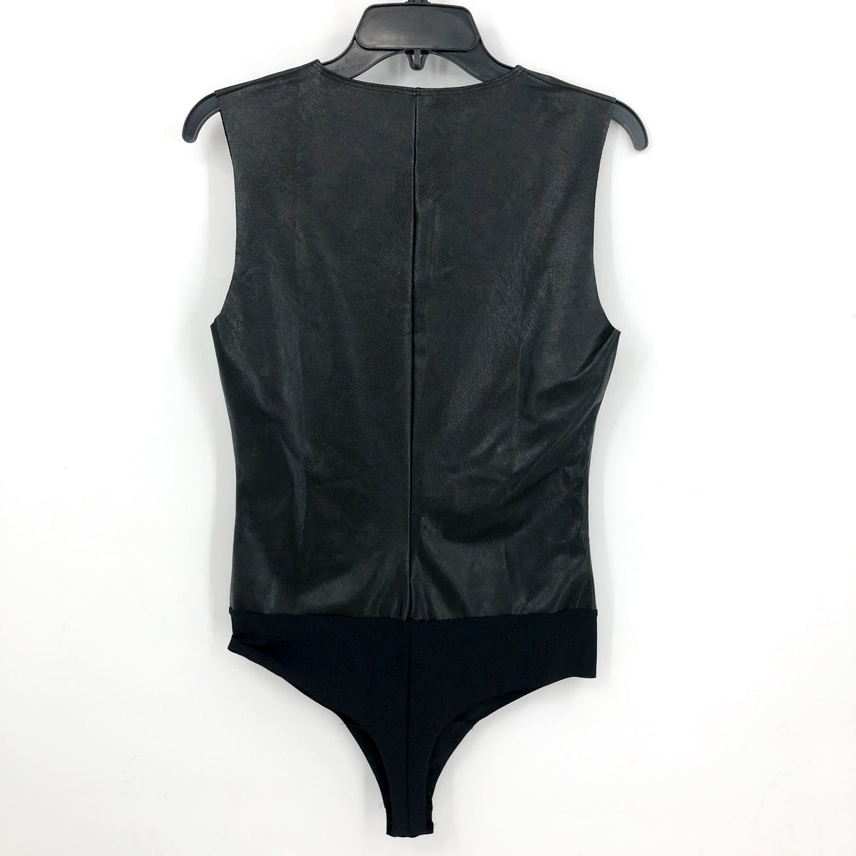 COMMANDO Women's Faux Leather Deep-V Bodysuit Large Black Sleeveless Top NWT