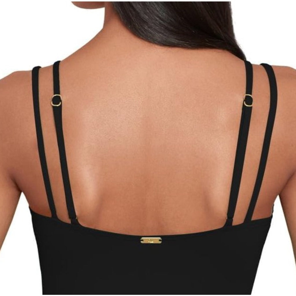 LAUREN RALPH LAUREN Double Strap Twist Tankini Top Size 12 Black Underwire NWT