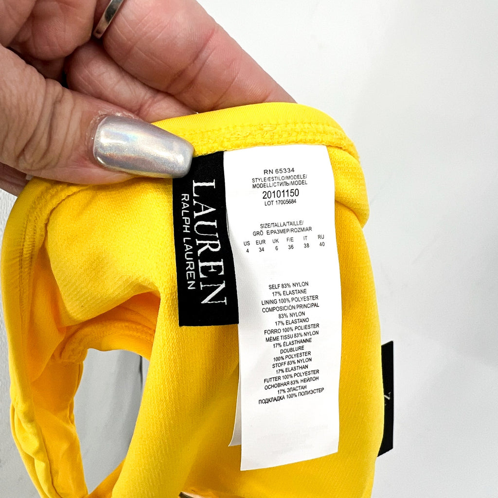 LAUREN RALPH LAUREN Shirred Hipster Bikini Bottom Size 4 Yellow Beach Club NWT