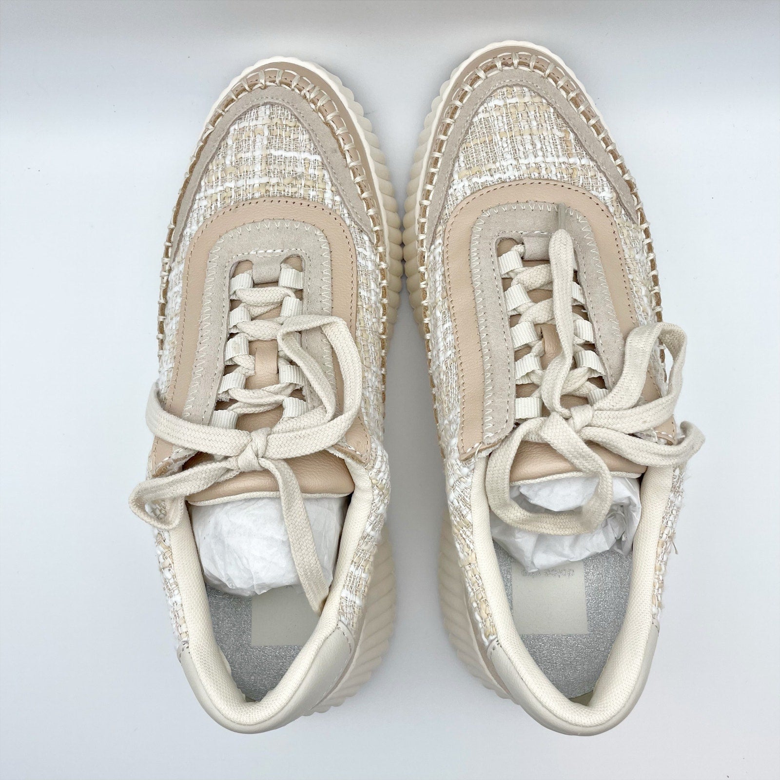 Dolce Vita Womens Dolen Sneaker US 8.5 Ivory Tan Leather Lace-Up Closure NIB