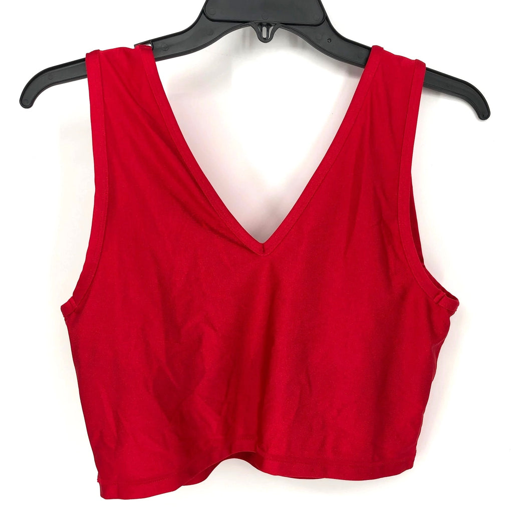 DKNY Women's Cropped Tank Sports Bra Large Red Longline Yoga Activewear NWT