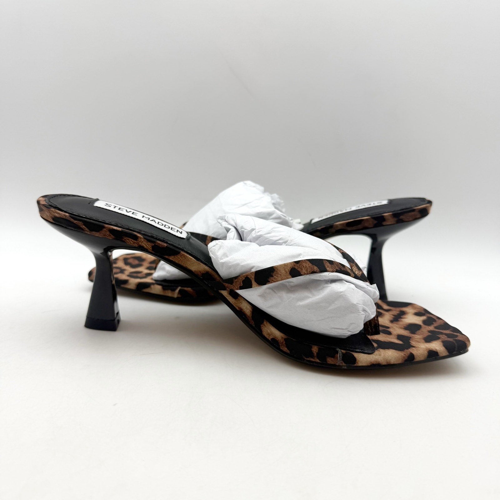 Steve Madden Womens Allies Heeled Sandals US 8.5 M Black Leopard Slip On NIB