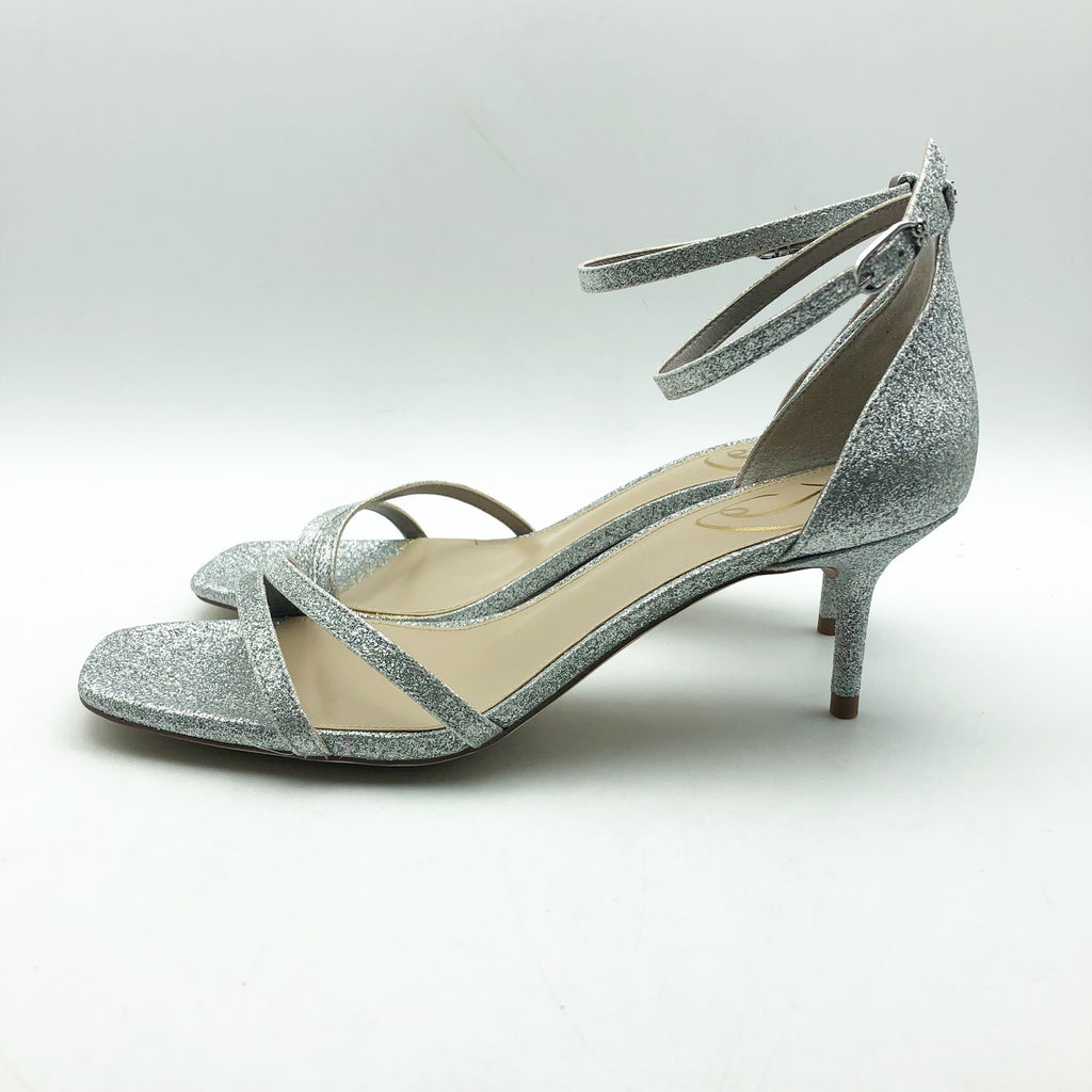 SAM EDELMAN Womens Peonie Kitten Heel Sandal 7.5 M Silver Glitter Strappy NIB