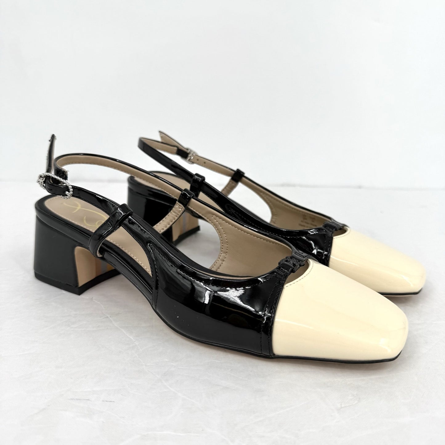 Sam Edelman Womens Tarra Slingback Pumps US 6 M Tan Black Vegan Patent NIB