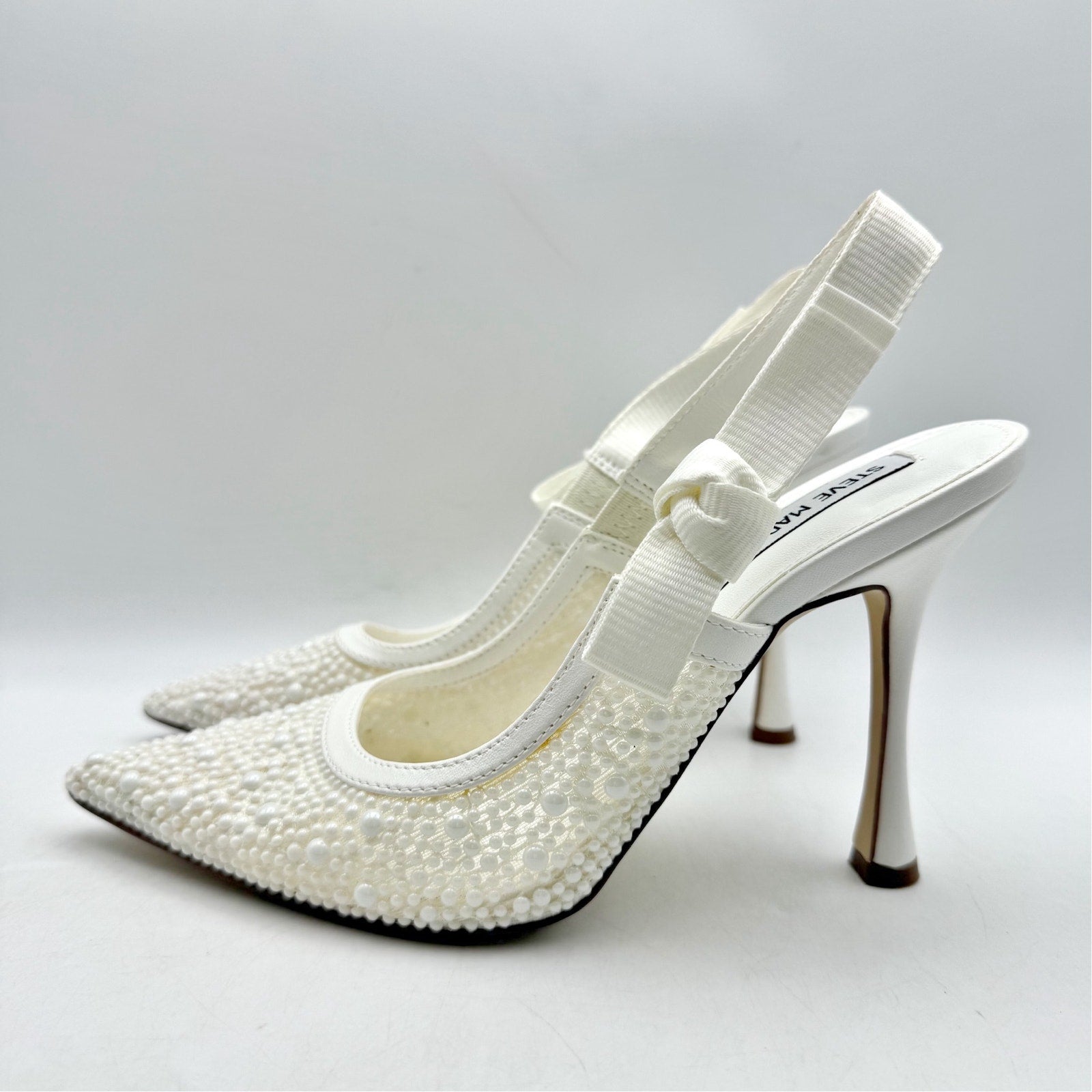 Steve Madden Womens Bri Lace Heels US 7 M EU 37.5 White Bow NWOB