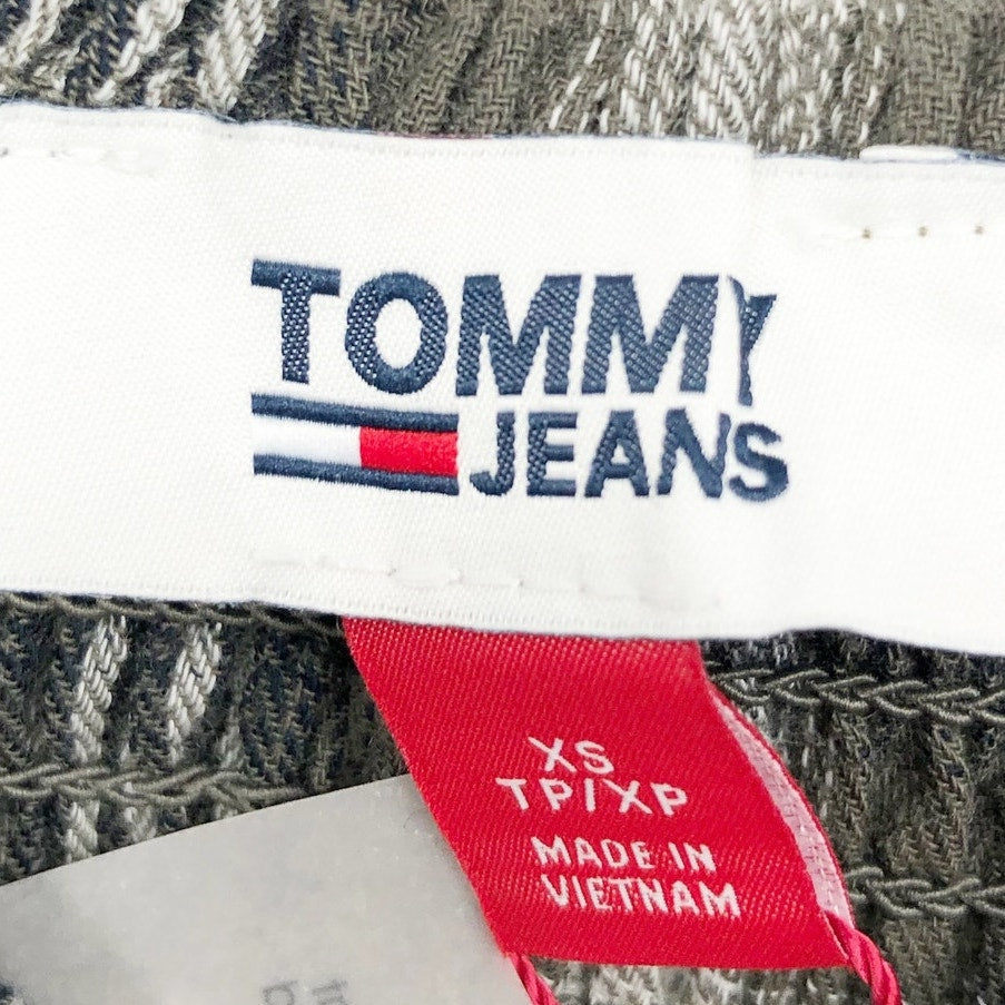 TOMMY JEANS Women's Plaid Peplum Top XS Green Thyme 3/4 Sleeve NWT