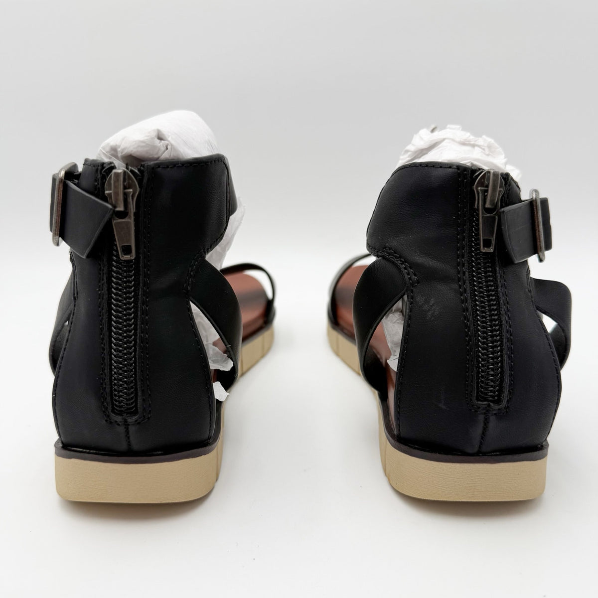 MIA Womens Emilia Sandals Size 6 Black Vegan Leather Flat Platform NWOB