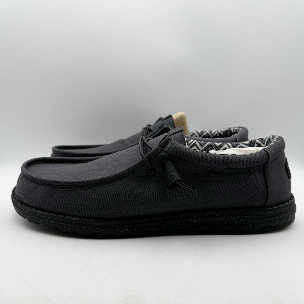 Hey Dude Mens Wallly Stretch Shoes US 15 Wide EU 48 Black Canvas Slip On NIB