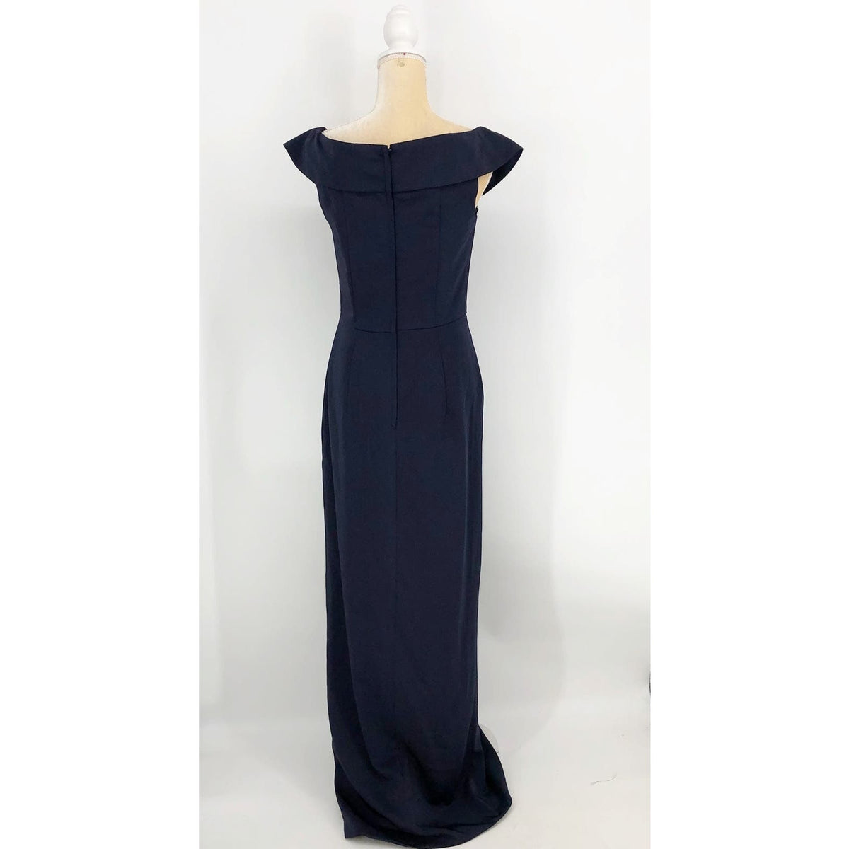 LA FEMME 25206 Jersey Column Gown 2 Navy Blue Off-the-Shoulder Ruched NWOT