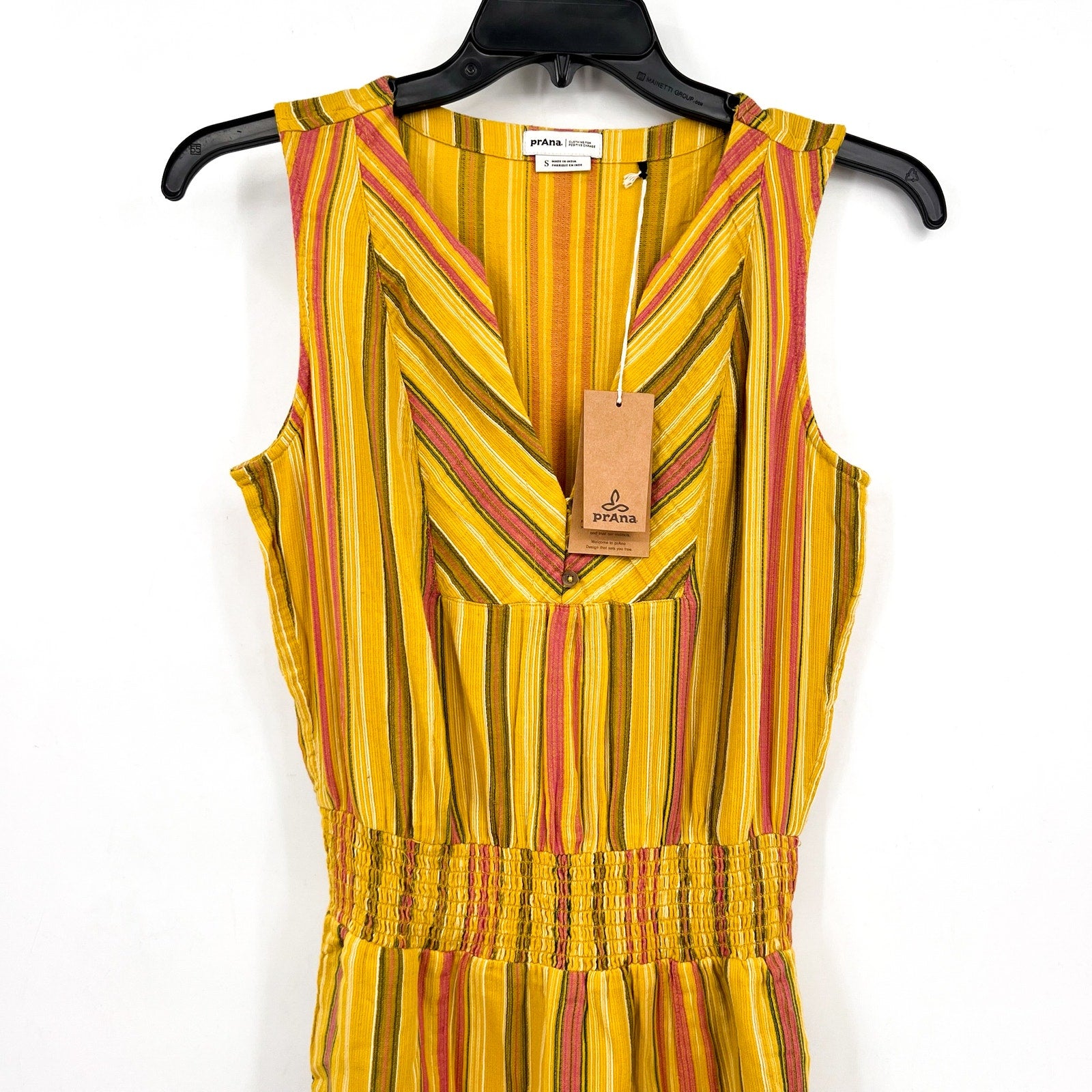 PRANA Womens California Dreaming Midi Dress Small Yellow Stripe Sleeveless NWT