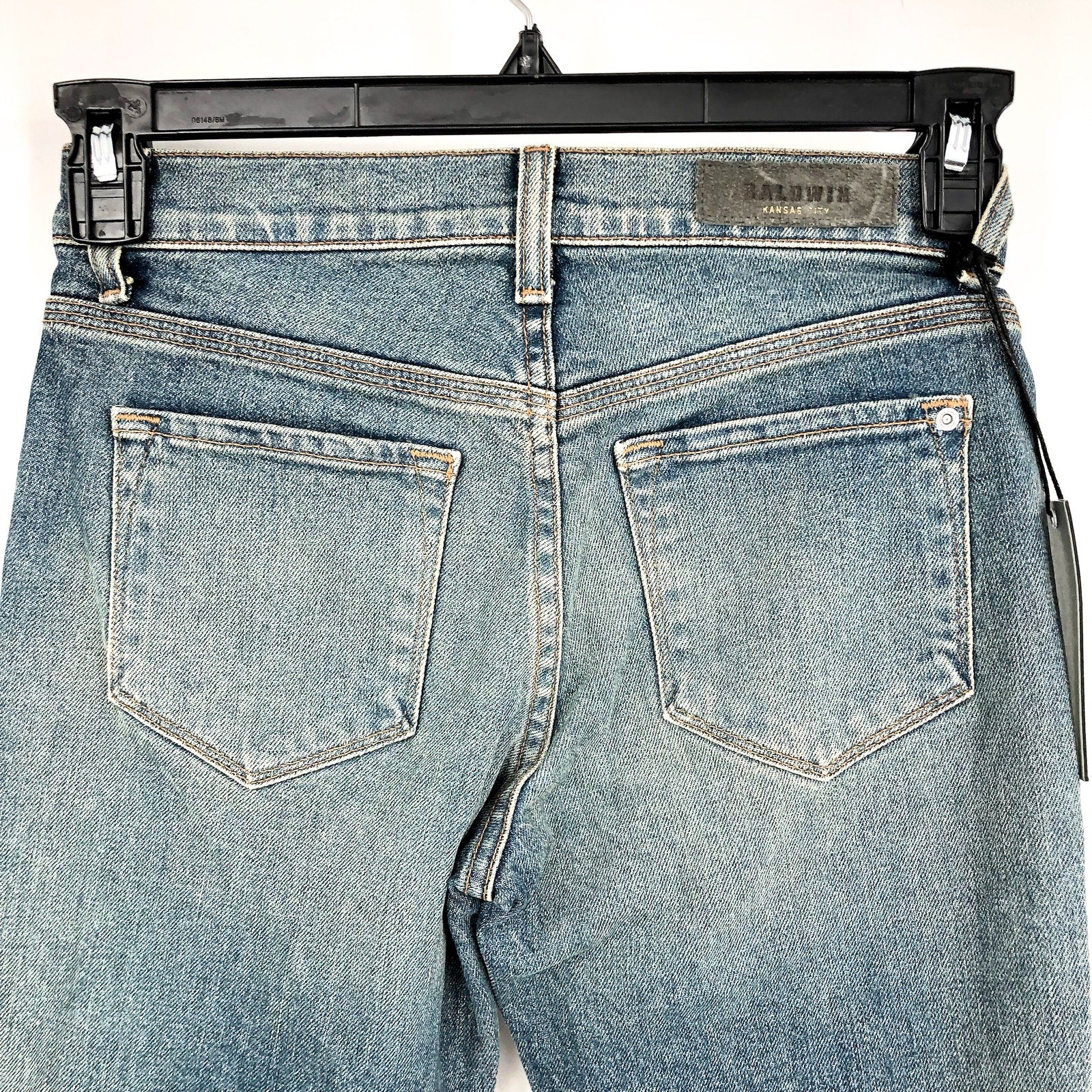 BALDWIN Women's Maxwell Crop Kick Flare Jeans Size 24 Blue Traction Stretch NWT