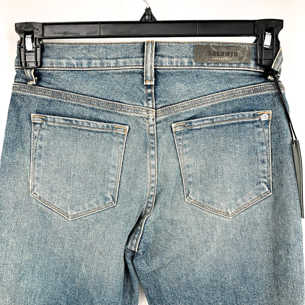 BALDWIN Women's Maxwell Crop Kick Flare Jeans Size 24 Blue Traction Stretch NWT
