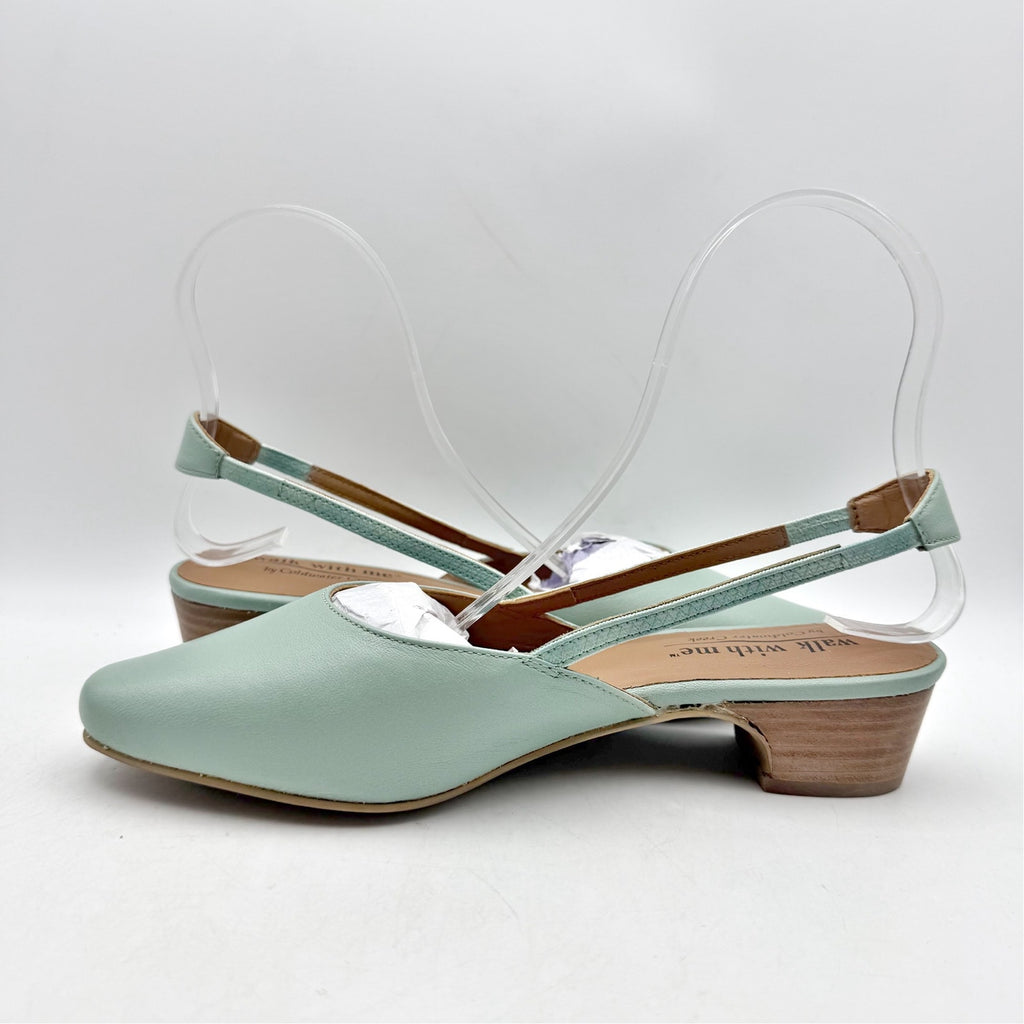 Coldwater Creek Womens Josie 2 Slingback Heels Size Size 9 Sea Green Leather NIB