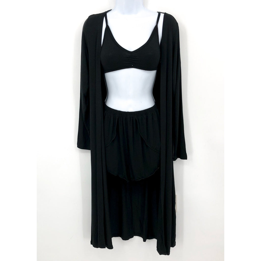 KICKEE PANTS Sleeping Bra Shorts & Duster Robe Set Small Black Midnight NWT