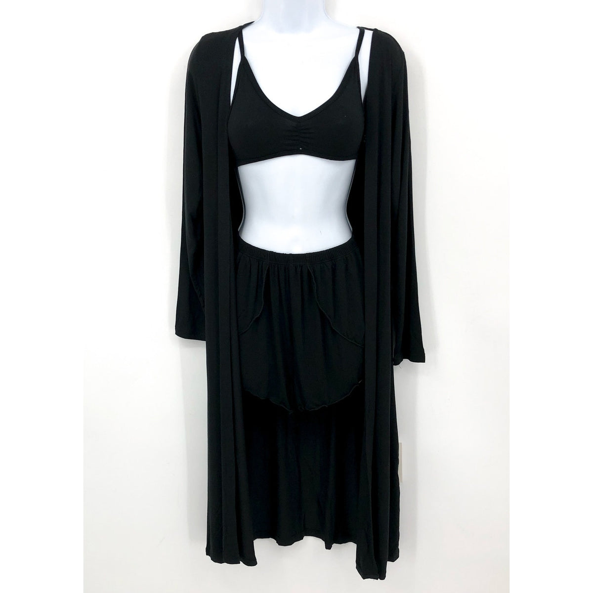 KICKEE PANTS Sleeping Bra Shorts & Duster Robe Set Small Black Midnight NWT