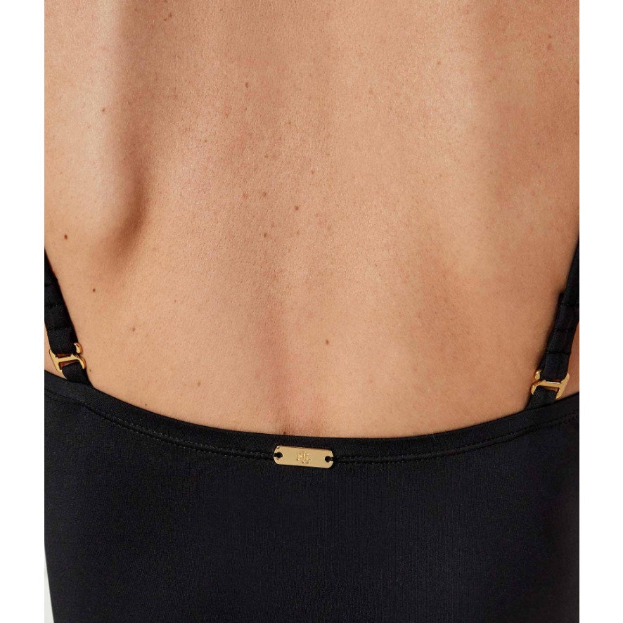 LAUREN RALPH LAUREN Solids V Wire One Piece Swimsuit Size 8 Black NWT