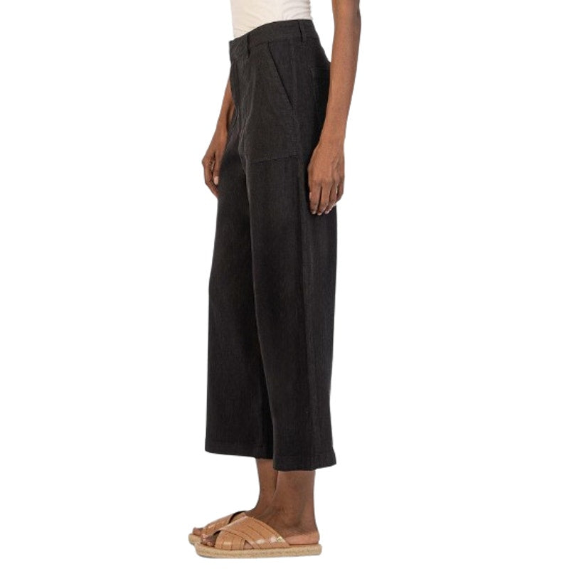 KUT FROM THE KLOTH Topaz Crop Wide Leg Pants Size 4 Petite Black Linen NWOT