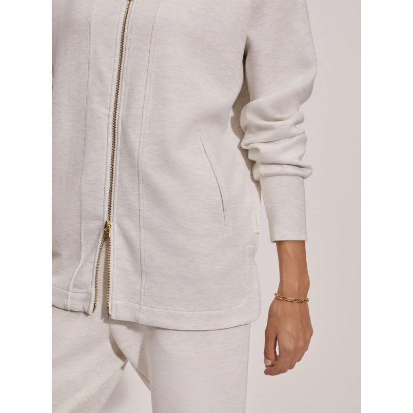 VARLEY Women's Raleigh Zip-Through Sweatshirt Medium Ivory Marl DoubleSoft NWOT