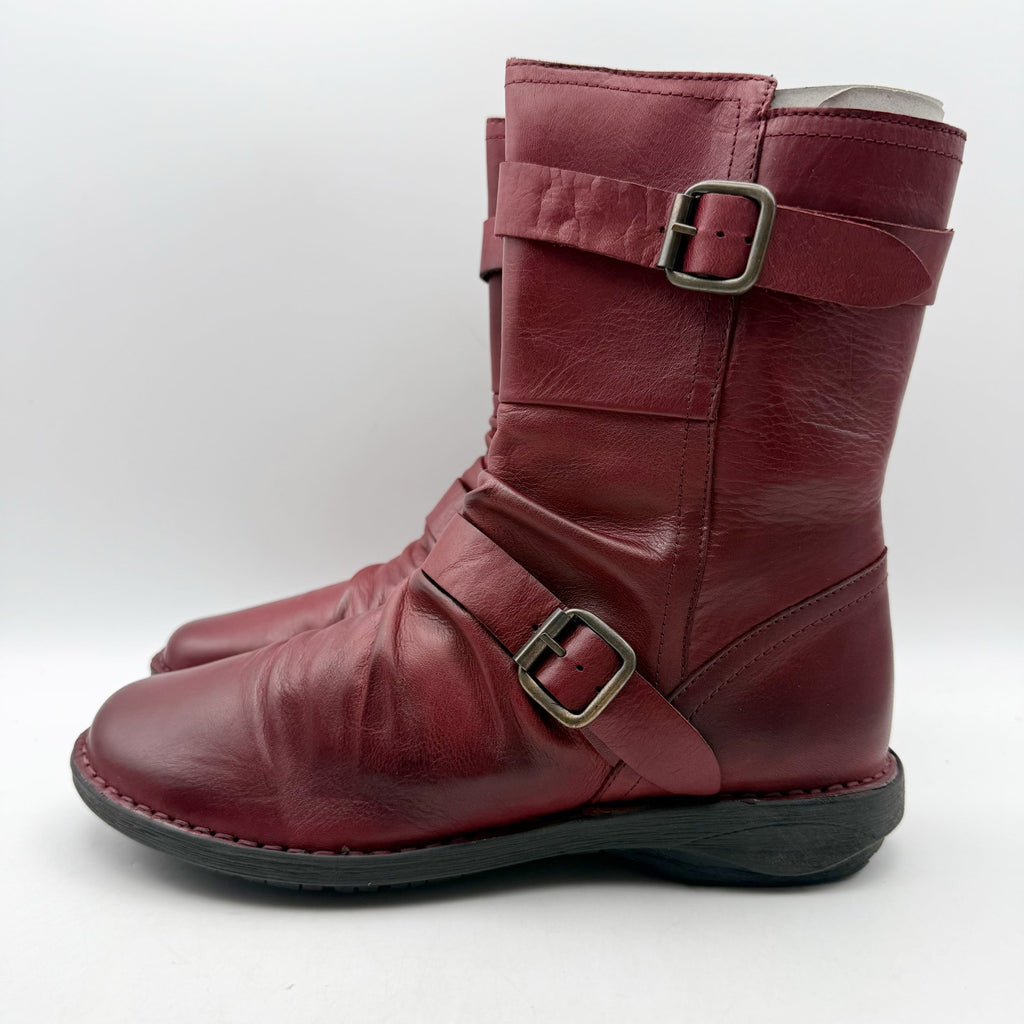 Miz Mooz Womens Pasha Mid Calf Boots EU 38 US 8 Burgundy Red Leather NIB