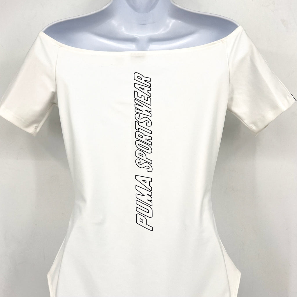 PUMA Women's XTG Bodysuit Shirt Medium White Multicolor Off Shoulder NWT